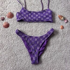 Triangl Purple Checkered Scoop Neck Bikini Set